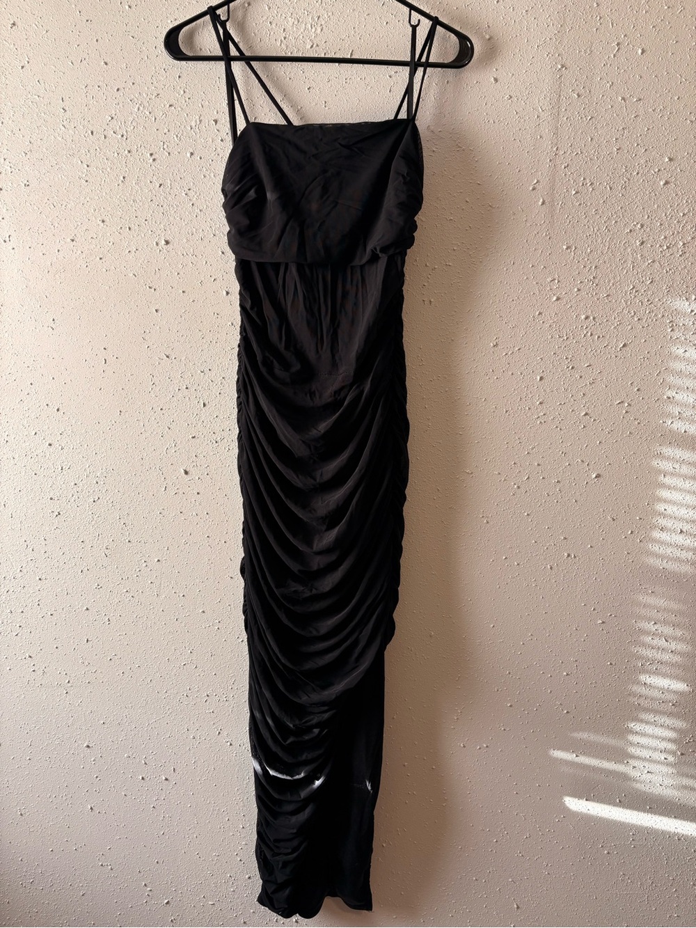 Windsor Black Ruched Spaghetti-Strap Maxi Dress